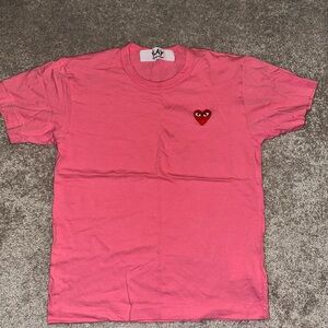 Comme des Garcons PLAY Pink Short Sleeve Tee with Iconic Logo